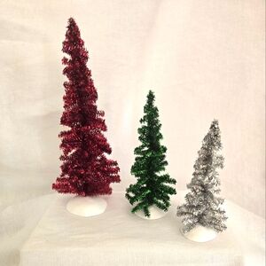 Department 56 Village Accessories  Classic Tinsel Trees in Red Green Silver